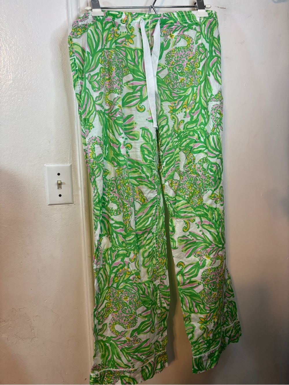 Lilly Pulitzer Green & White Botanical Wide-Leg Lounge Pants